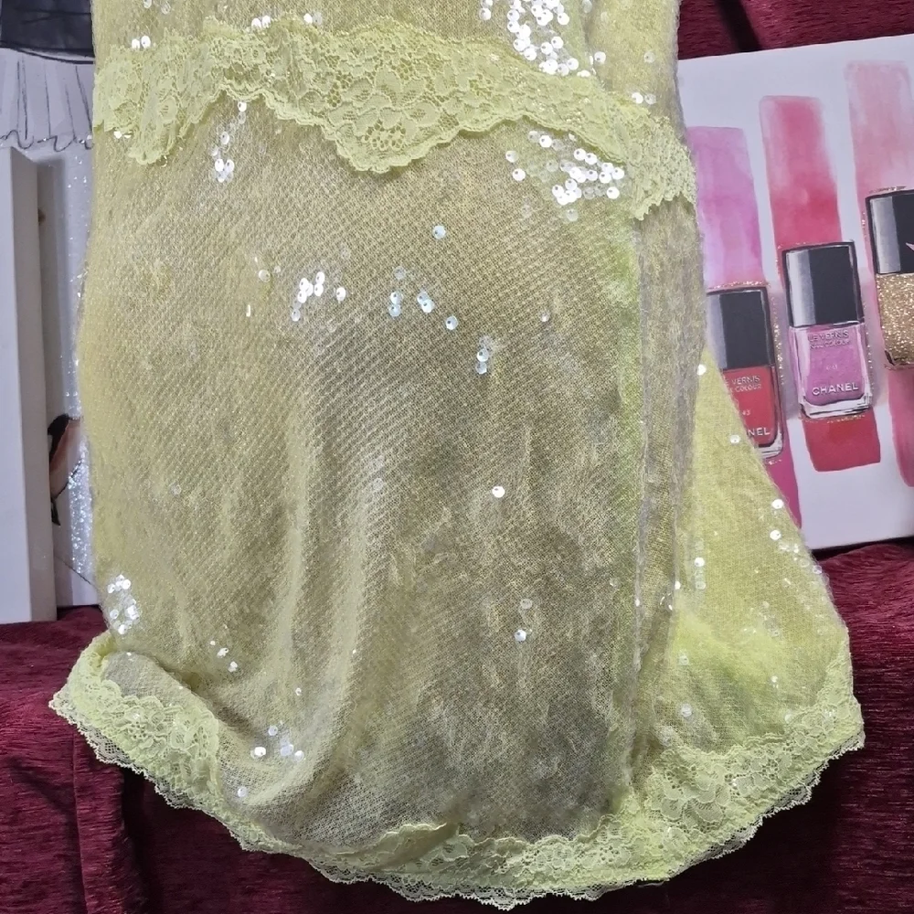 VICTORIA'S SECRET yYellow Sequin Lace Slip Dress NWT 2198 - Picture 6 of 7